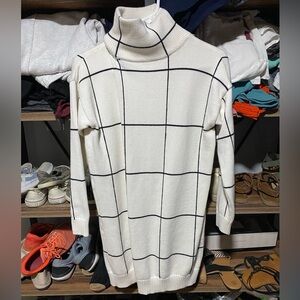 Chicwish Cream and Black Grid Turtleneck Sweater